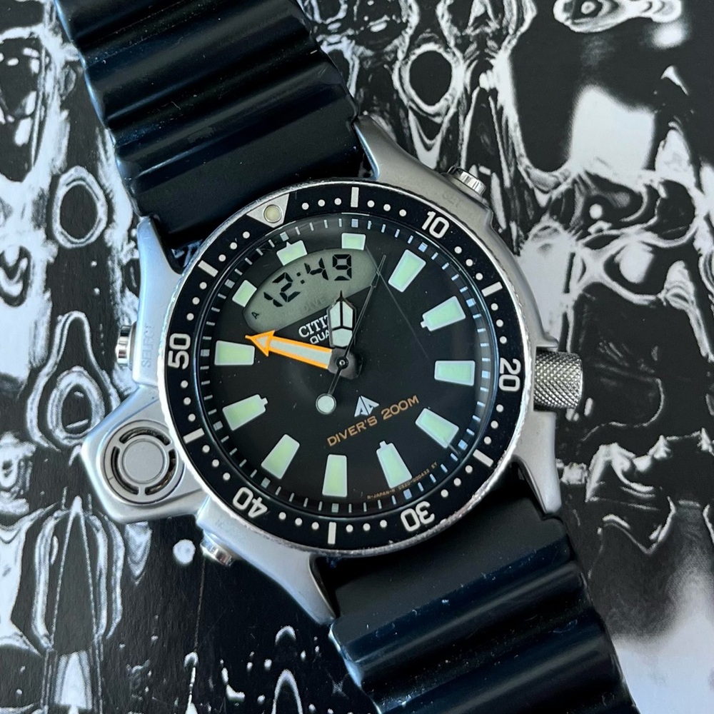 Citizen Aqualand JP 2000 Black Dial Diver's Watch with Orange Accent